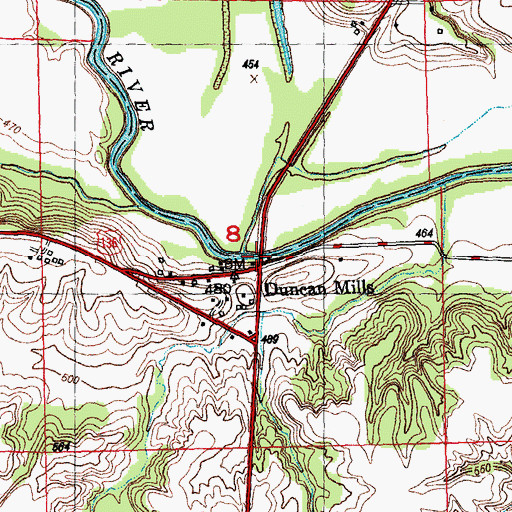 Topographic Map of Duncan Mills Bridge (historical), IL