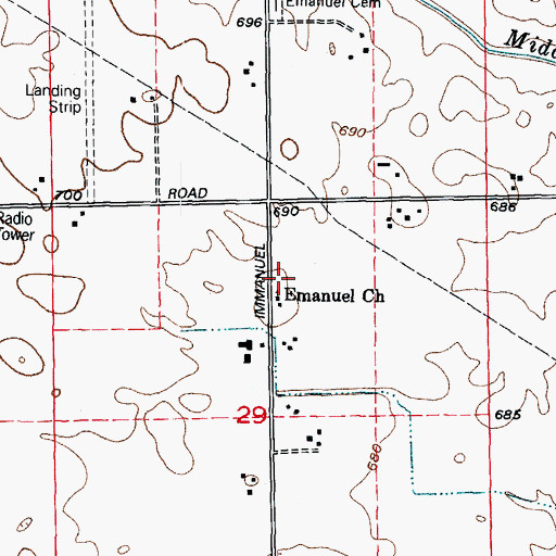 Topographic Map of Emanuel School (historical), IL