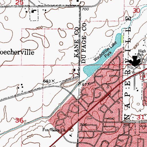Topographic Map of Waubansee School (historical), IL