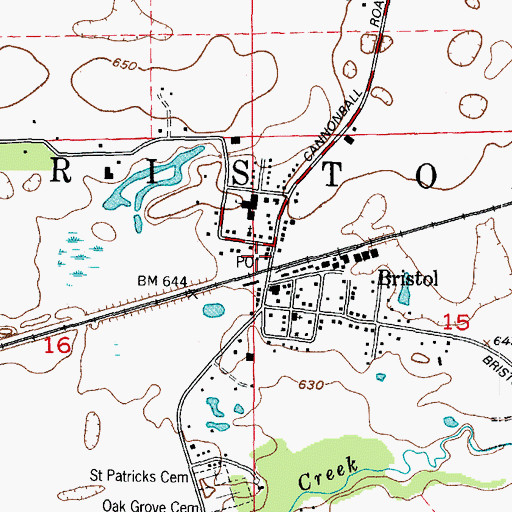 Topographic Map of Bristol Post Office, IL