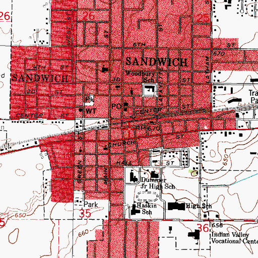 Topographic Map of Sandwich City Hall, IL