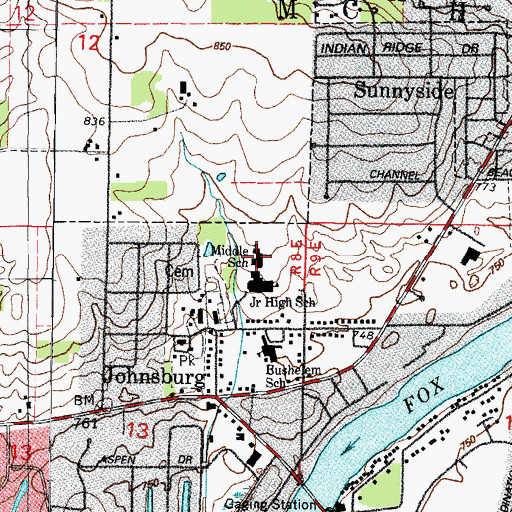 Topographic Map of Johnsburg Middle School, IL