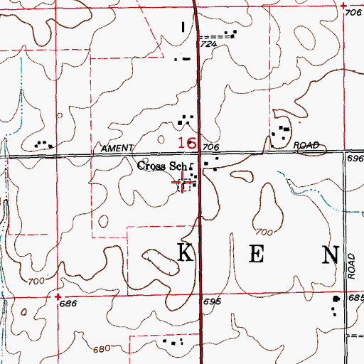 Topographic Map of Cross Lutheran Cemetery, IL