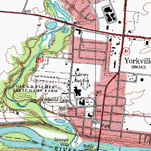 Topographic Map of Yorkville Public Library, IL