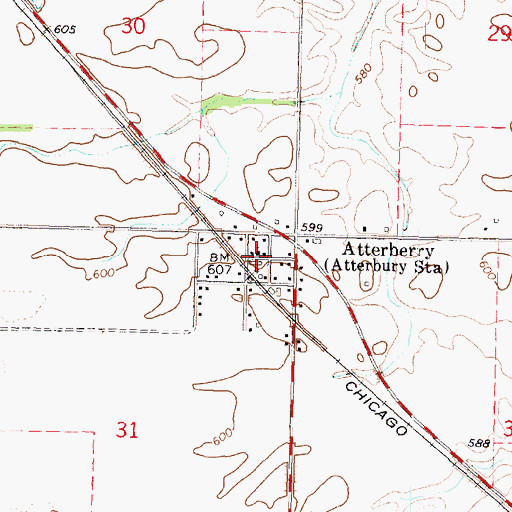 Topographic Map of Atterberry Community Baptist Church, IL