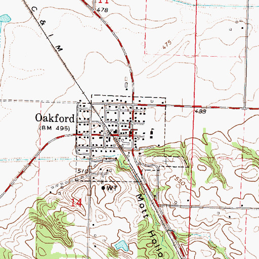Topographic Map of Oakford United Methodist Church, IL