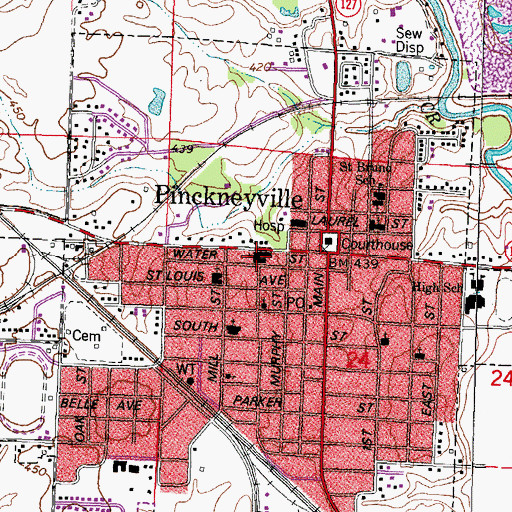 Topographic Map of Pinckneyville Elementary School, IL