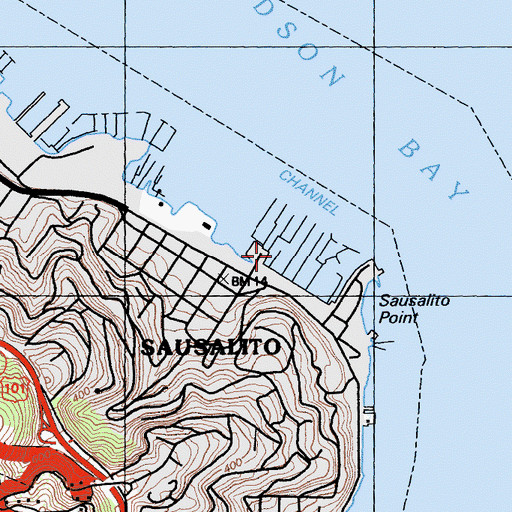 Topographic Map of Pelican Yacht Harbor, CA