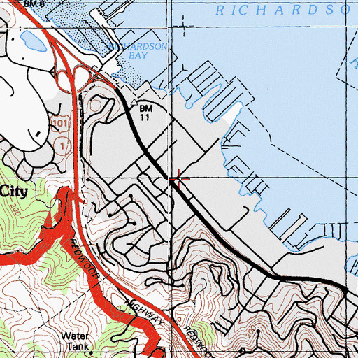 Topographic Map of Sausalito Post Office, CA