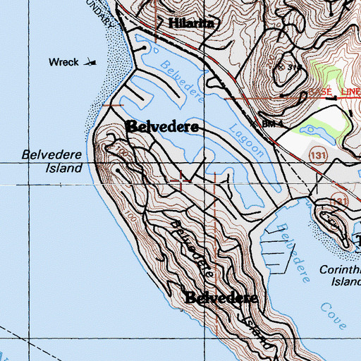 Topographic Map of Belvedere Park, CA