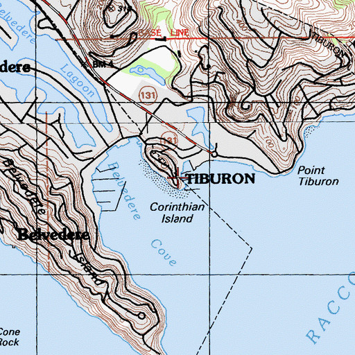 Topographic Map of Corinthian Yacht Club, CA