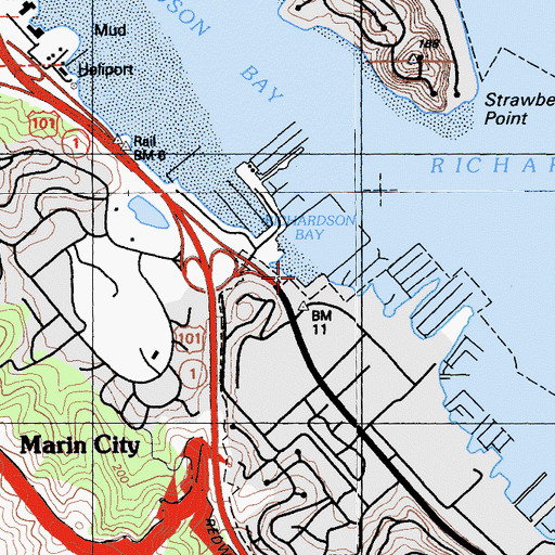 Topographic Map of Waldo Point Harbor, CA
