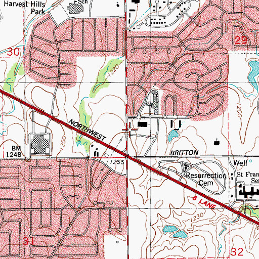 Topographic Map of Shook Memorial United Methodist Church, OK