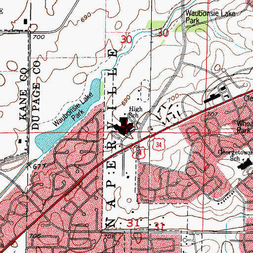 Topographic Map of Waubonsie Valley High School, IL