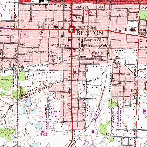 Topographic Map of Benton Public Library, IL