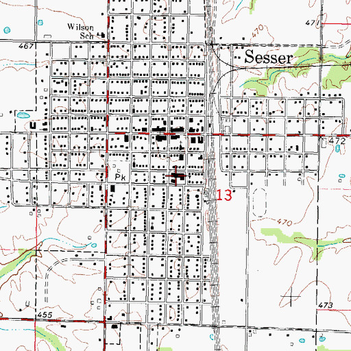 Topographic Map of Sesser-Valier High School, IL