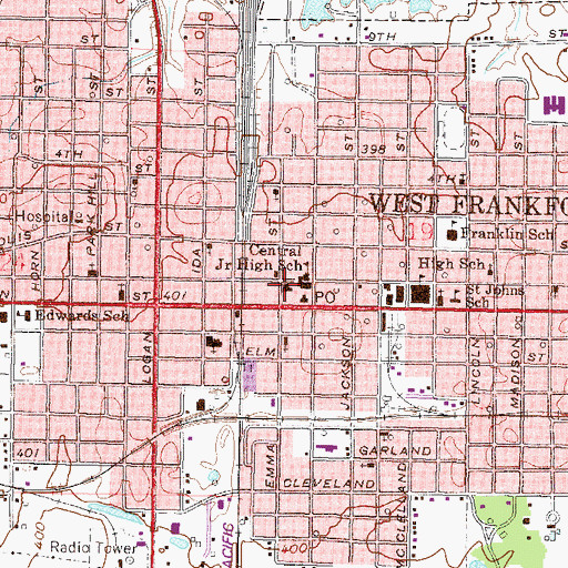 Topographic Map of West Frankfort City Hall, IL