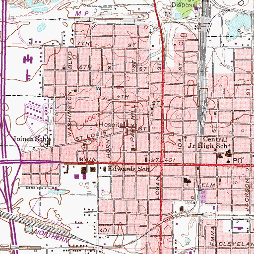 Topographic Map of Miners Memorial Health Center, IL