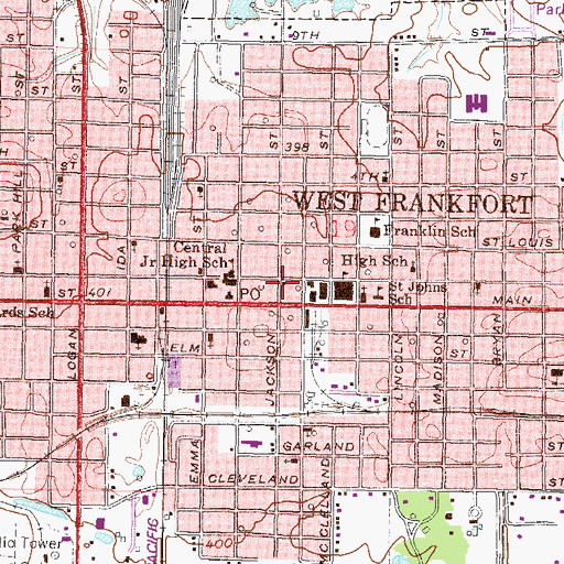 Topographic Map of West Frankfort Public Library, IL