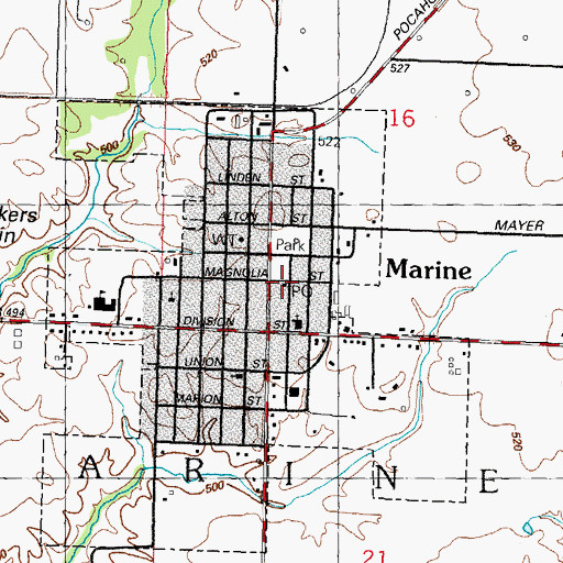 Topographic Map of Marine Post Office, IL
