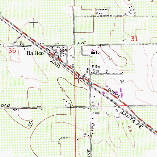 Topographic Map of Ballico Post Office, CA