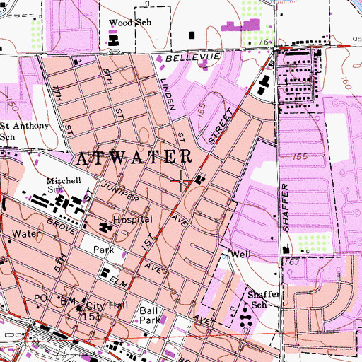 Topographic Map of Atwater Baptist Church, CA