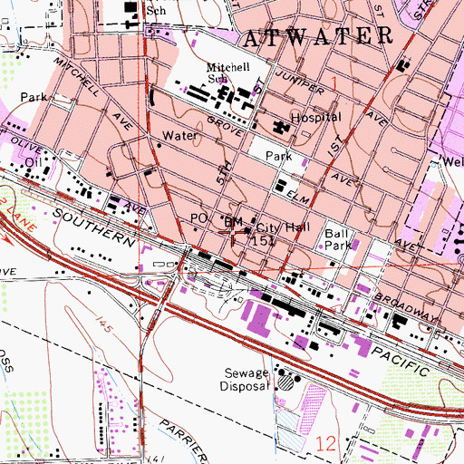 Topographic Map of Atwater City Hall, CA