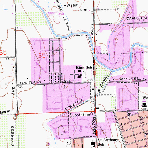 Topographic Map of Atwater High School, CA