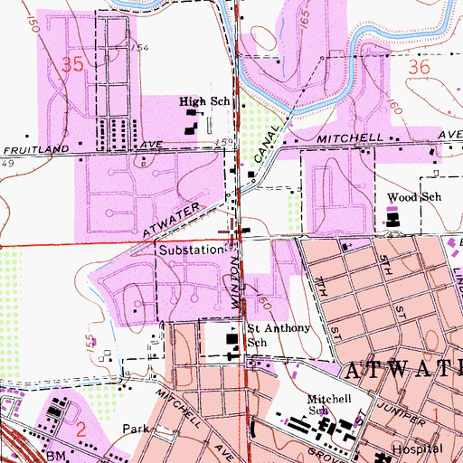Topographic Map of Atwater Town Center Shopping Center, CA