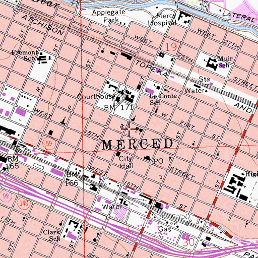 Topographic Map of Central Presbyterian Church, CA
