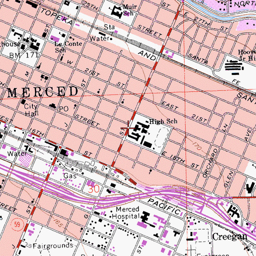 Topographic Map of East Merced High School, CA