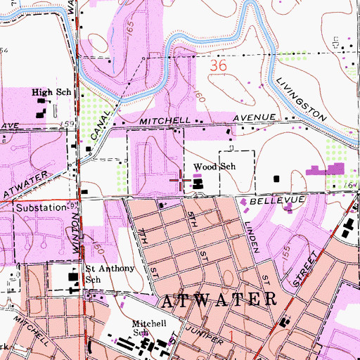 Topographic Map of Elmer Wood Elementary School, CA