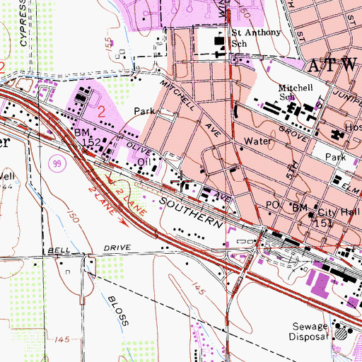 Topographic Map of Landmark Tabernacle, CA