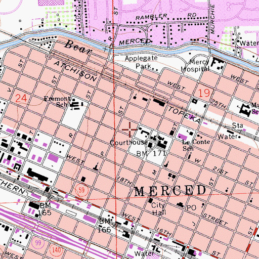 Topographic Map of Merced County Library, CA