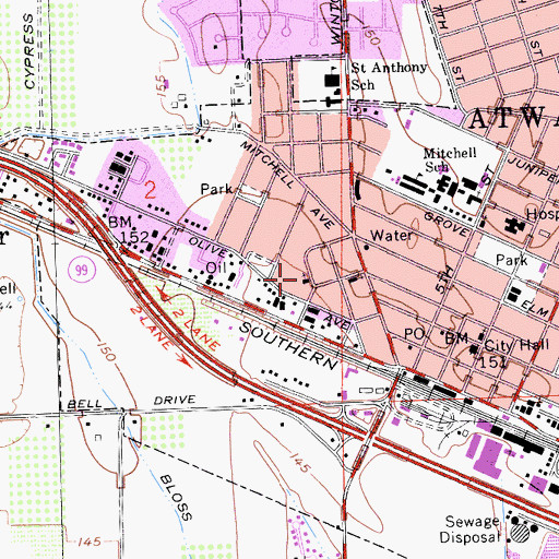 Topographic Map of Mount Olive Baptist Church, CA