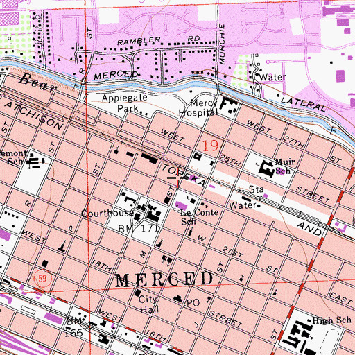 Topographic Map of Merced Post Office, CA