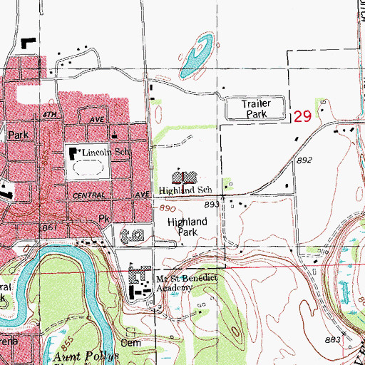 Topographic Map of Highland School, MN