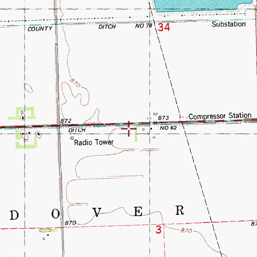 Topographic Map of County Ditch Number Sixtytwo, MN