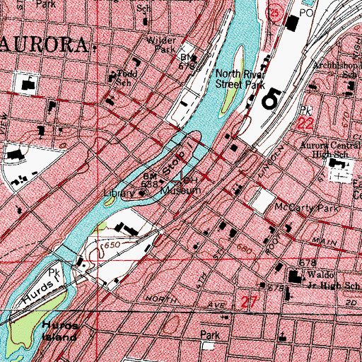 Topographic Map of Aurora City Hall, IL