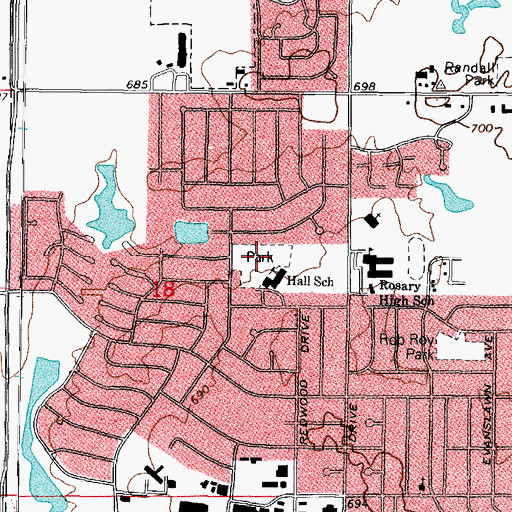 Topographic Map of Hall Park, IL