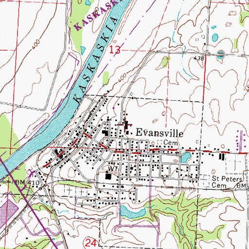 Topographic Map of Evansville Attendance Center, IL