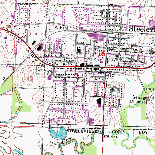 Topographic Map of Steeleville United Methodist Church, IL