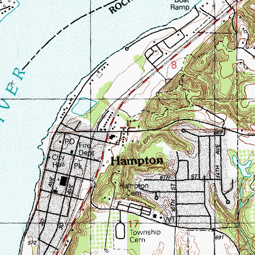 Topographic Map of Hampton Post Office, IL