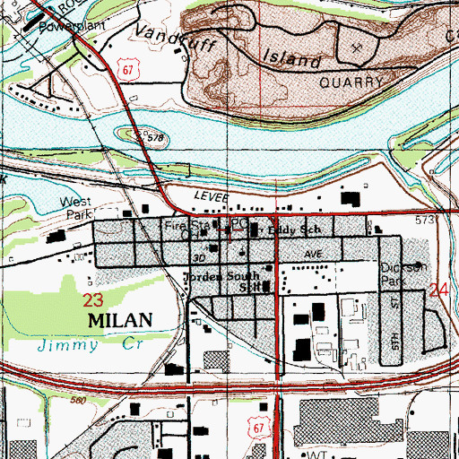 Topographic Map of Milan Post Office, IL