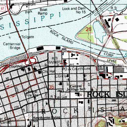 Topographic Map of Downtown Rock Island Post Office, IL