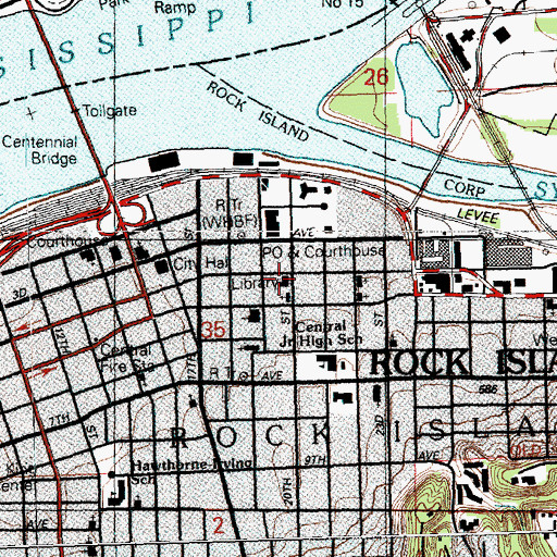 Topographic Map of Rock Island Public Library, IL