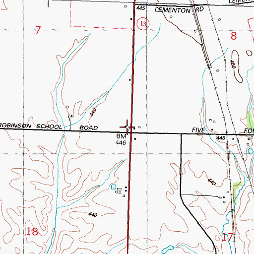 Topographic Map of Five Points School (historical), IL
