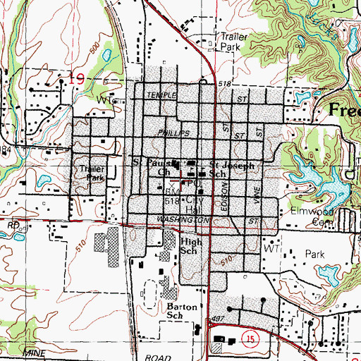 Topographic Map of Freeburg Post Office, IL