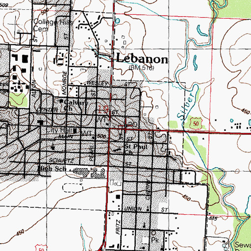 Topographic Map of Lebanon Post Office, IL