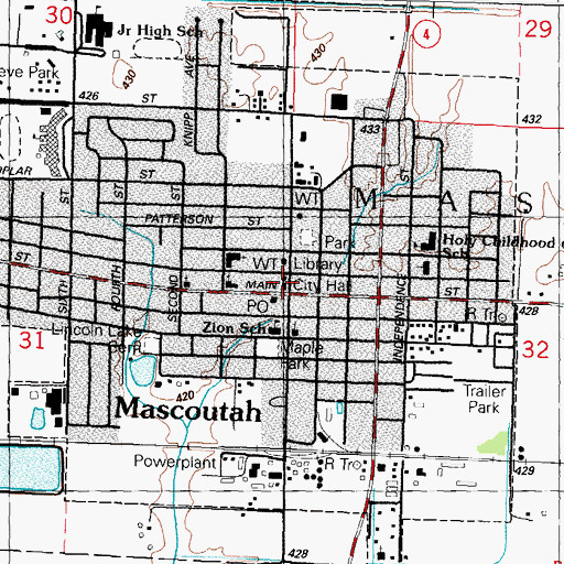 Topographic Map of Mascoutah City Hall, IL